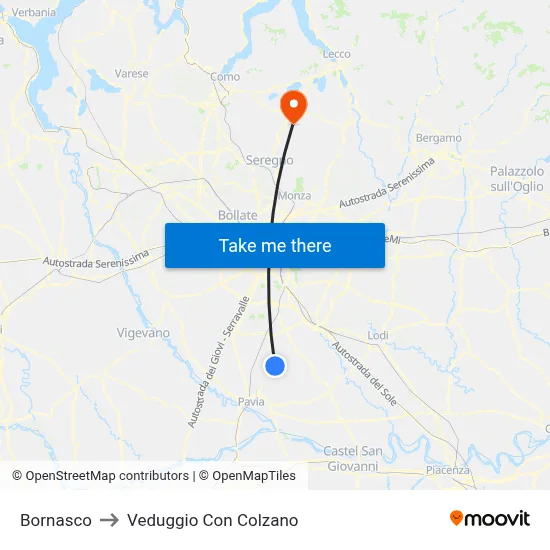 Bornasco to Veduggio Con Colzano map