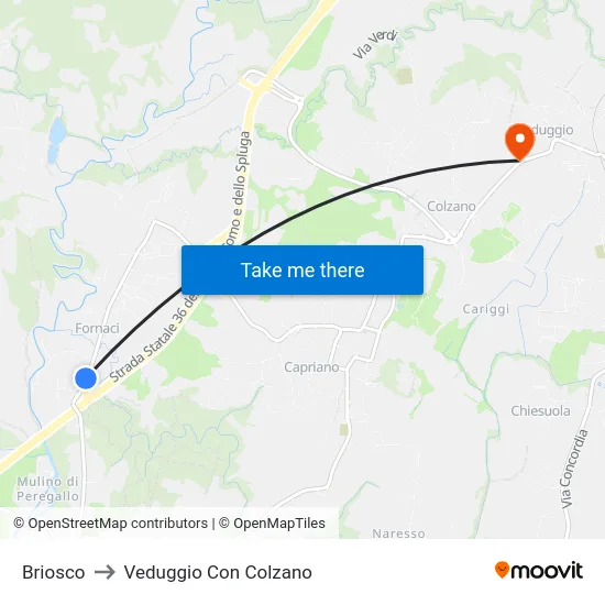 Briosco to Veduggio Con Colzano map