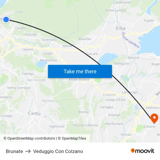 Brunate to Veduggio Con Colzano map