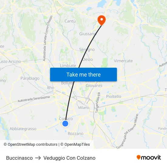 Buccinasco to Veduggio Con Colzano map