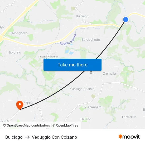 Bulciago to Veduggio Con Colzano map