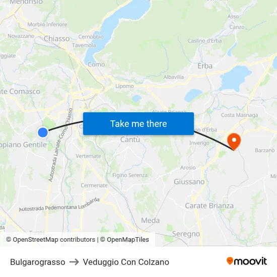 Bulgarograsso to Veduggio Con Colzano map