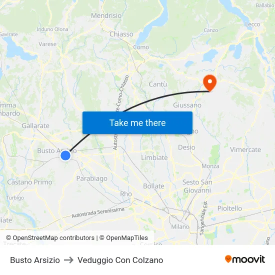 Busto Arsizio to Veduggio Con Colzano map