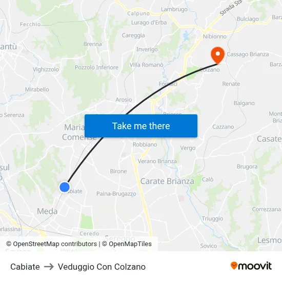 Cabiate to Veduggio con Colzano map