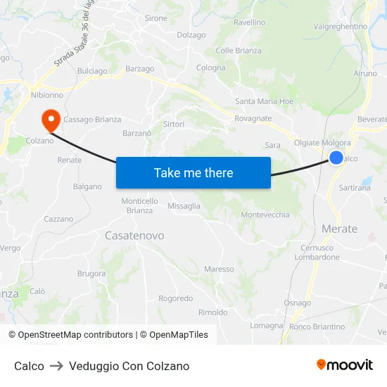 Calco to Veduggio Con Colzano map