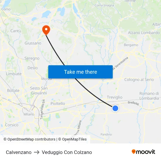 Calvenzano to Veduggio Con Colzano map