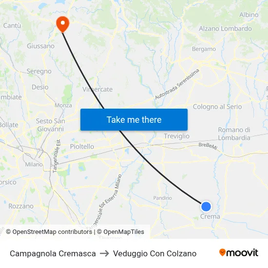 Campagnola Cremasca to Veduggio Con Colzano map