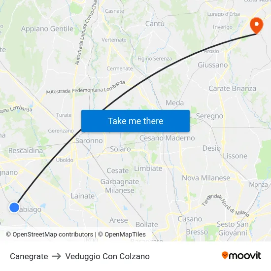 Canegrate to Veduggio Con Colzano map