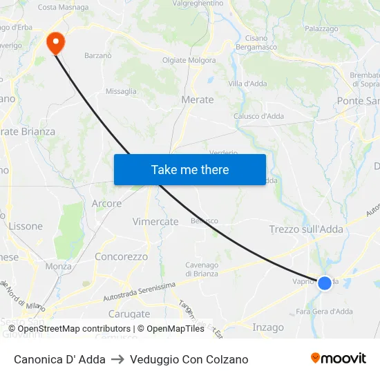 Canonica d'Adda to Veduggio con Colzano map