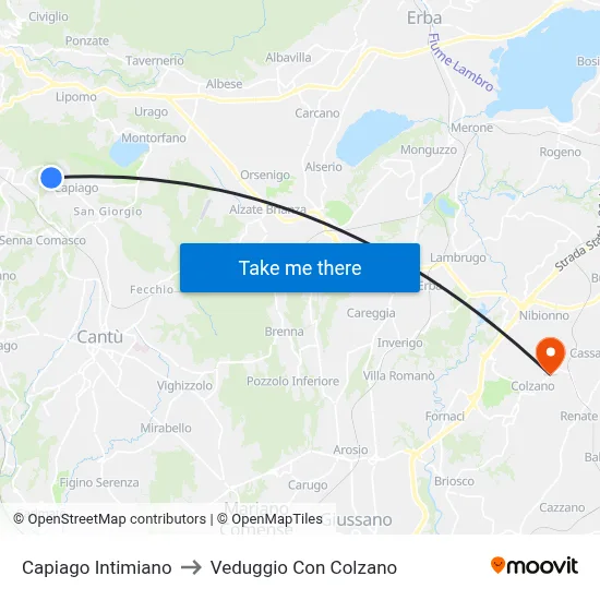 Capiago Intimiano to Veduggio con Colzano map