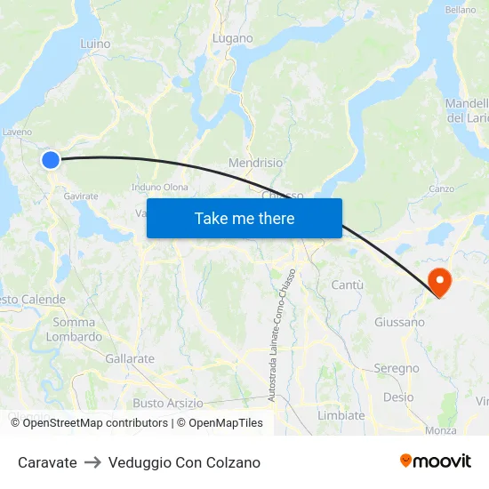 Caravate to Veduggio Con Colzano map
