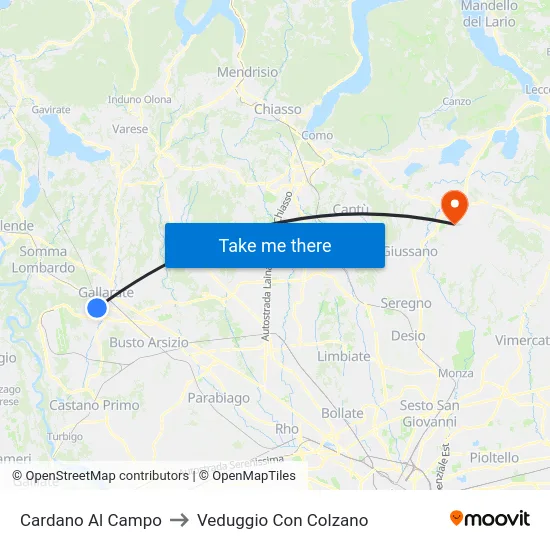 Cardano Al Campo to Veduggio Con Colzano map