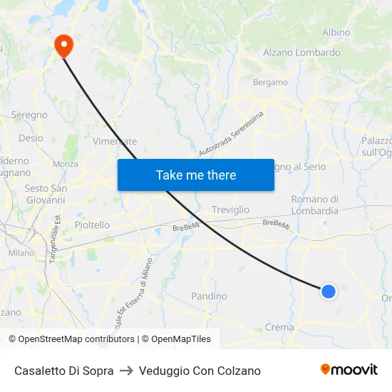 Casaletto di Sopra to Veduggio con Colzano map