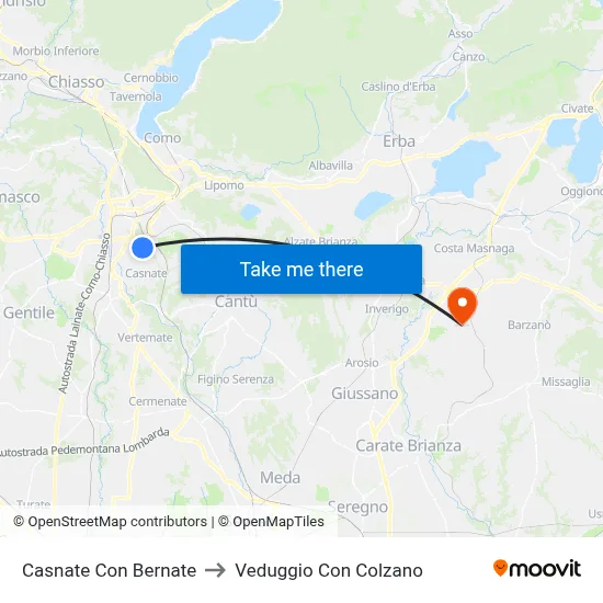 Casnate Con Bernate to Veduggio Con Colzano map