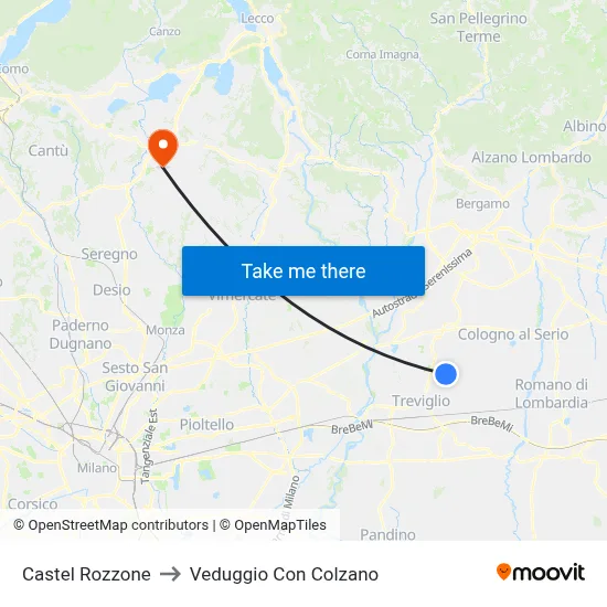 Castel Rozzone to Veduggio con Colzano map