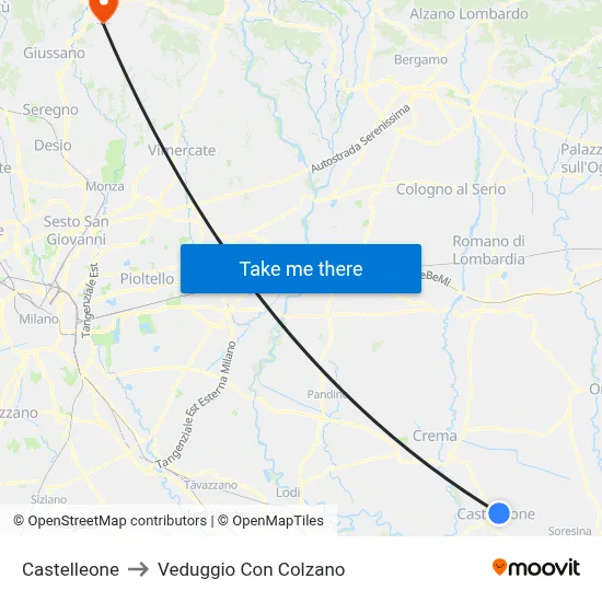 Castelleone to Veduggio Con Colzano map