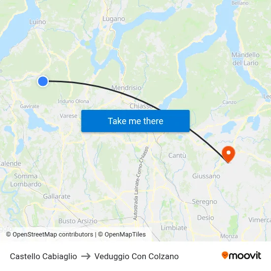 Castello Cabiaglio to Veduggio con Colzano map