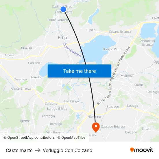 Castelmarte to Veduggio Con Colzano map