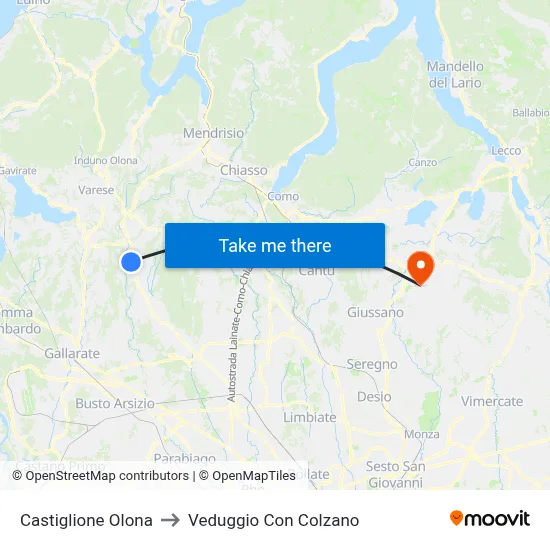 Castiglione Olona to Veduggio Con Colzano map
