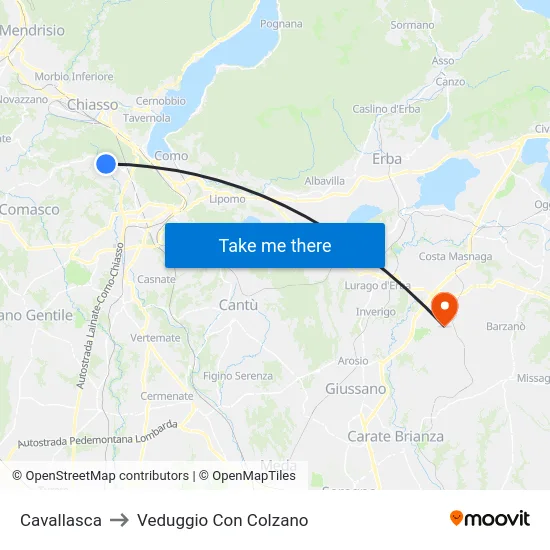 Cavallasca to Veduggio Con Colzano map