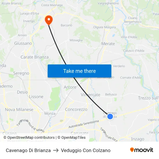 Cavenago Di Brianza to Veduggio Con Colzano map