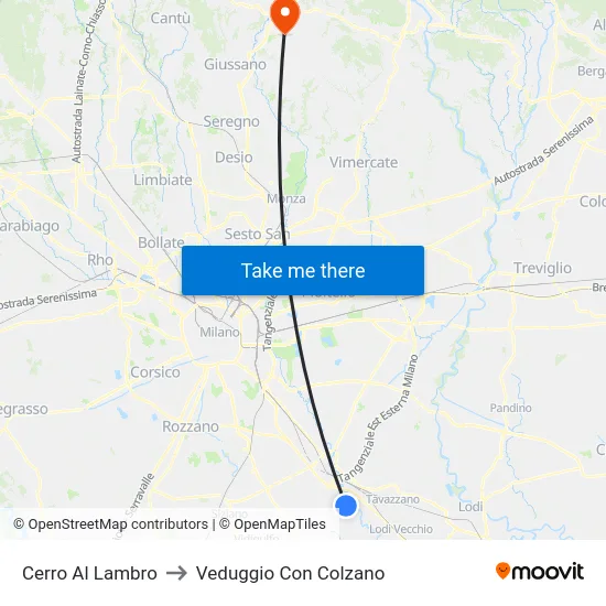 Cerro Al Lambro to Veduggio Con Colzano map