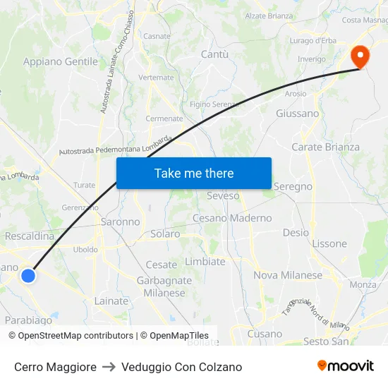 Cerro Maggiore to Veduggio Con Colzano map