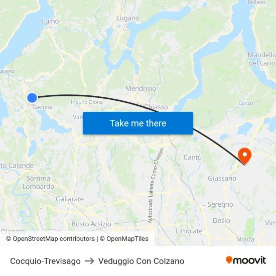 Cocquio-Trevisago to Veduggio Con Colzano map