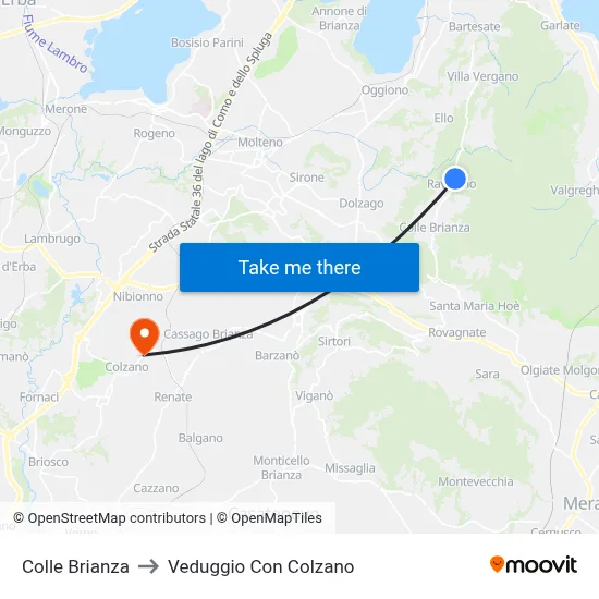 Colle Brianza to Veduggio Con Colzano map