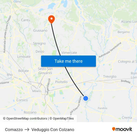 Comazzo to Veduggio Con Colzano map