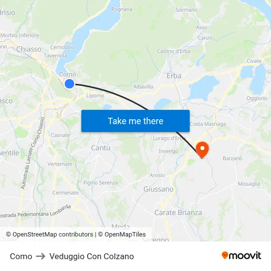 Como to Veduggio con Colzano map