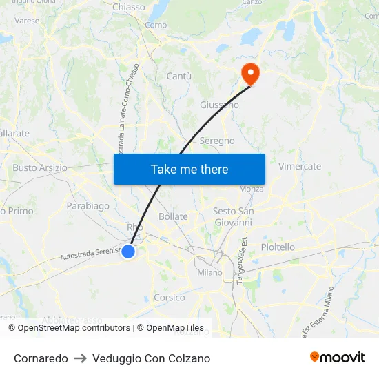 Cornaredo to Veduggio con Colzano map