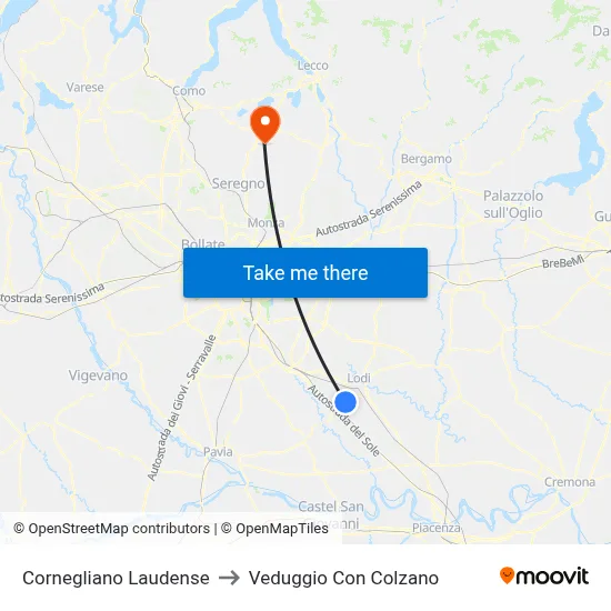 Cornegliano Laudense to Veduggio con Colzano map