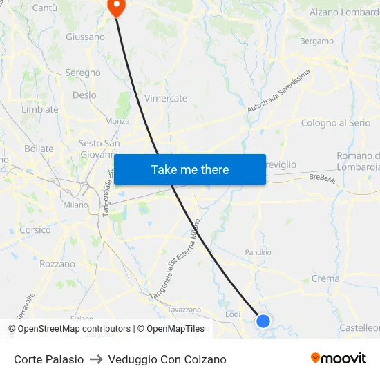 Corte Palasio to Veduggio con Colzano map