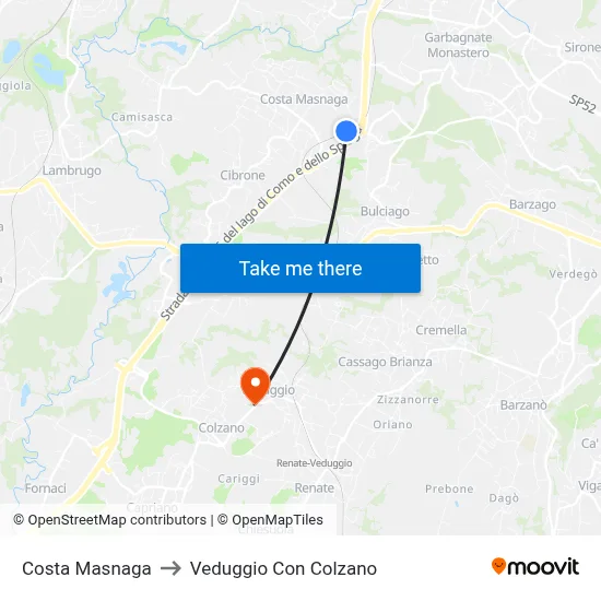 Costa Masnaga to Veduggio con Colzano map
