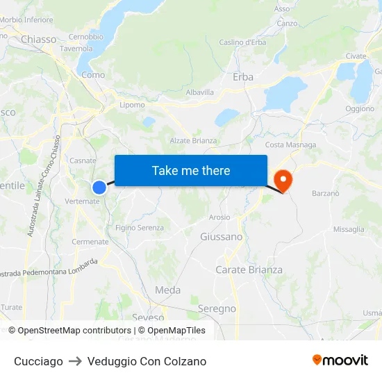 Cucciago to Veduggio con Colzano map