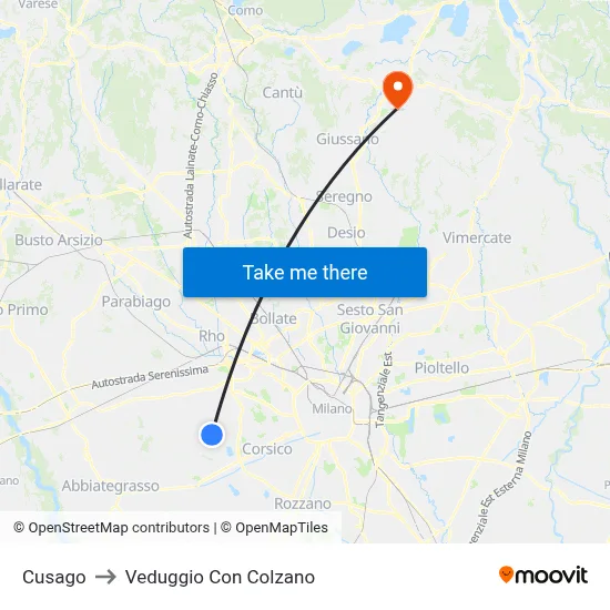 Cusago to Veduggio con Colzano map