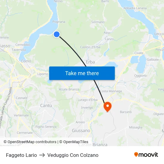 Faggeto Lario to Veduggio con Colzano map