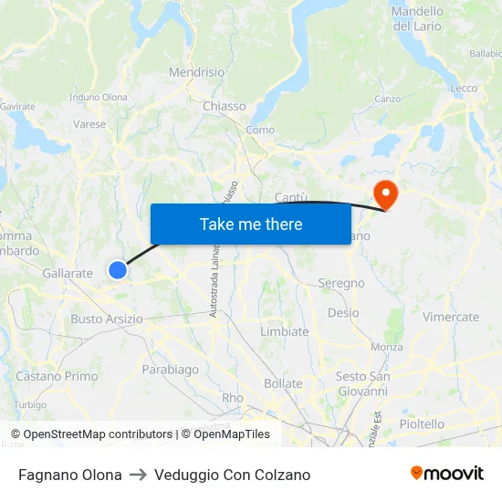 Fagnano Olona to Veduggio con Colzano map