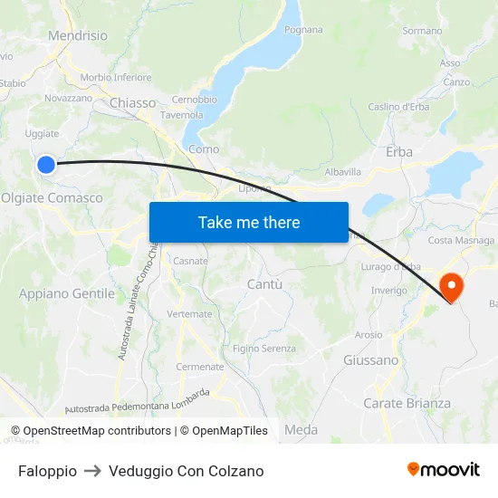 Faloppio to Veduggio con Colzano map