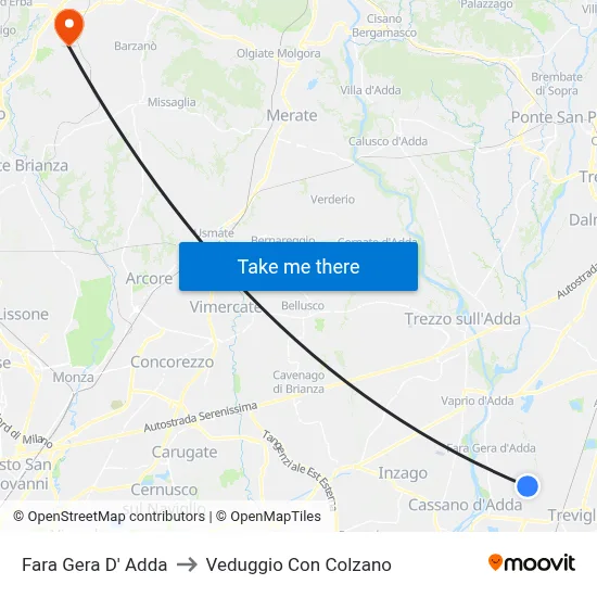 Fara Gera D' Adda to Veduggio con Colzano map