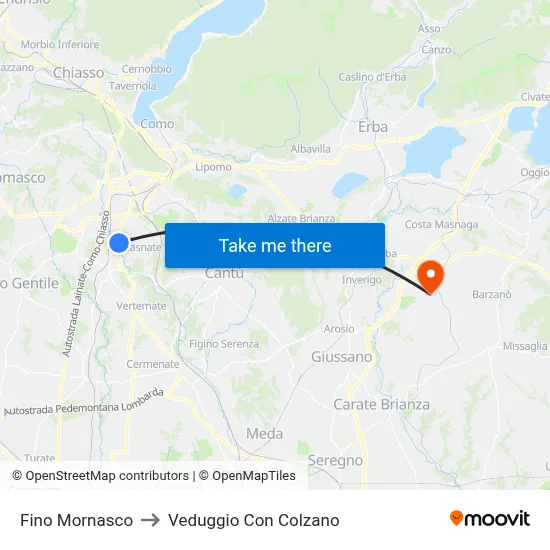 Fino Mornasco to Veduggio con Colzano map