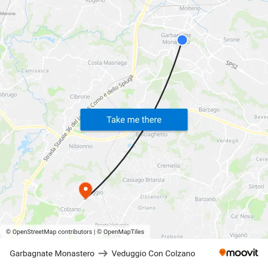 Garbagnate Monastero to Veduggio Con Colzano map
