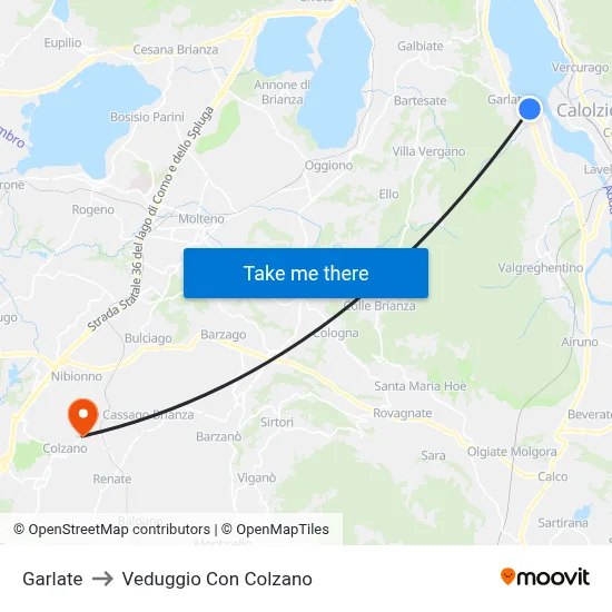 Garlate to Veduggio con Colzano map