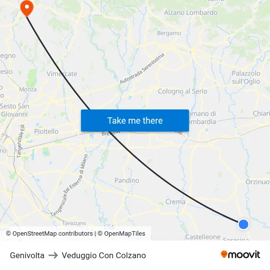 Genivolta to Veduggio con Colzano map
