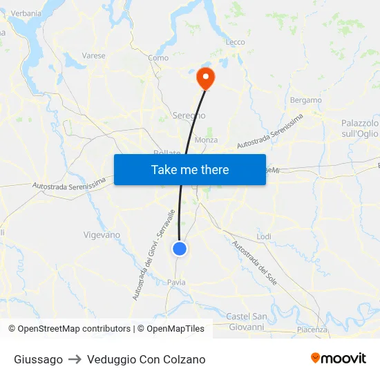 Giussago to Veduggio con Colzano map