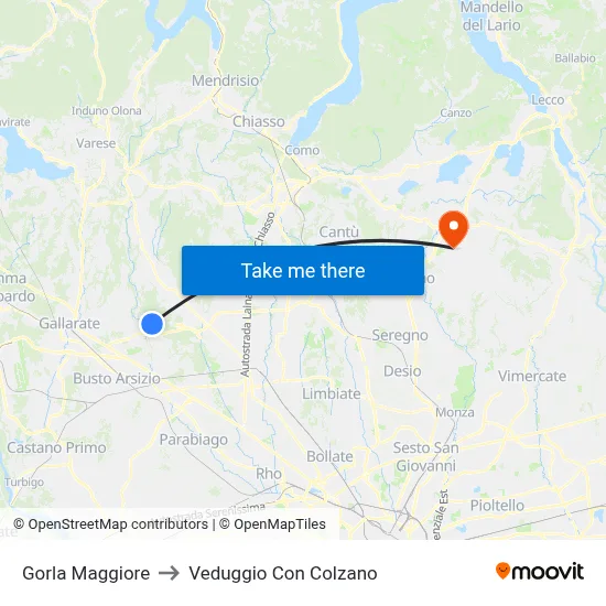 Gorla Maggiore to Veduggio con Colzano map