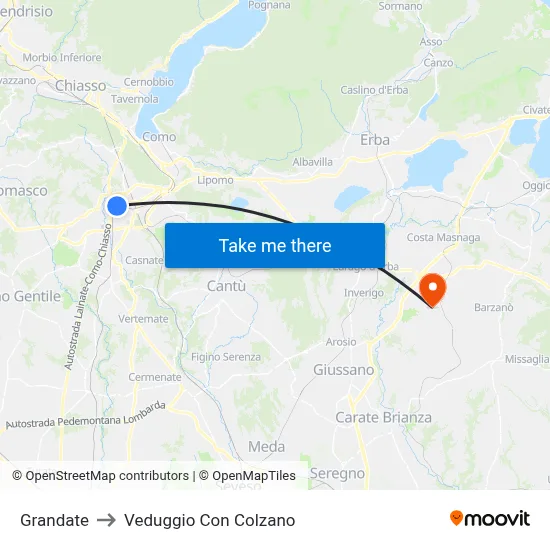 Grandate to Veduggio con Colzano map