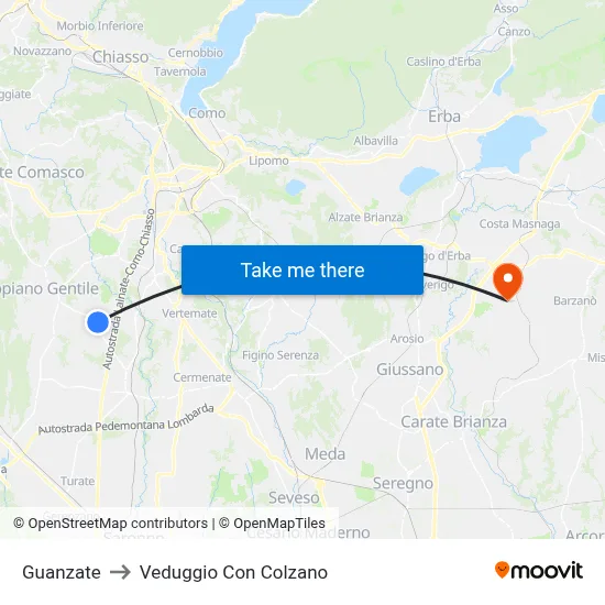 Guanzate to Veduggio con Colzano map