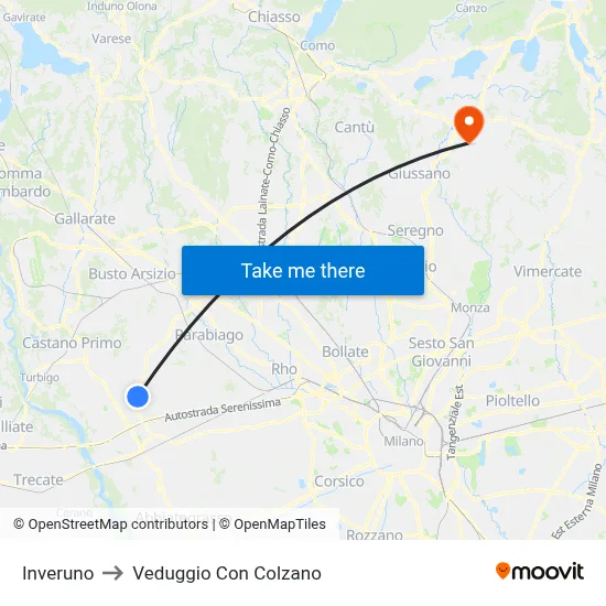 Inveruno to Veduggio con Colzano map